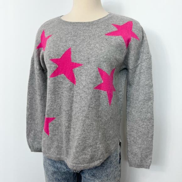Wyse Cashmere Star Crewneck Pullover Sweater Heather Gray Long Sleeve M - Picture 3 of 8
